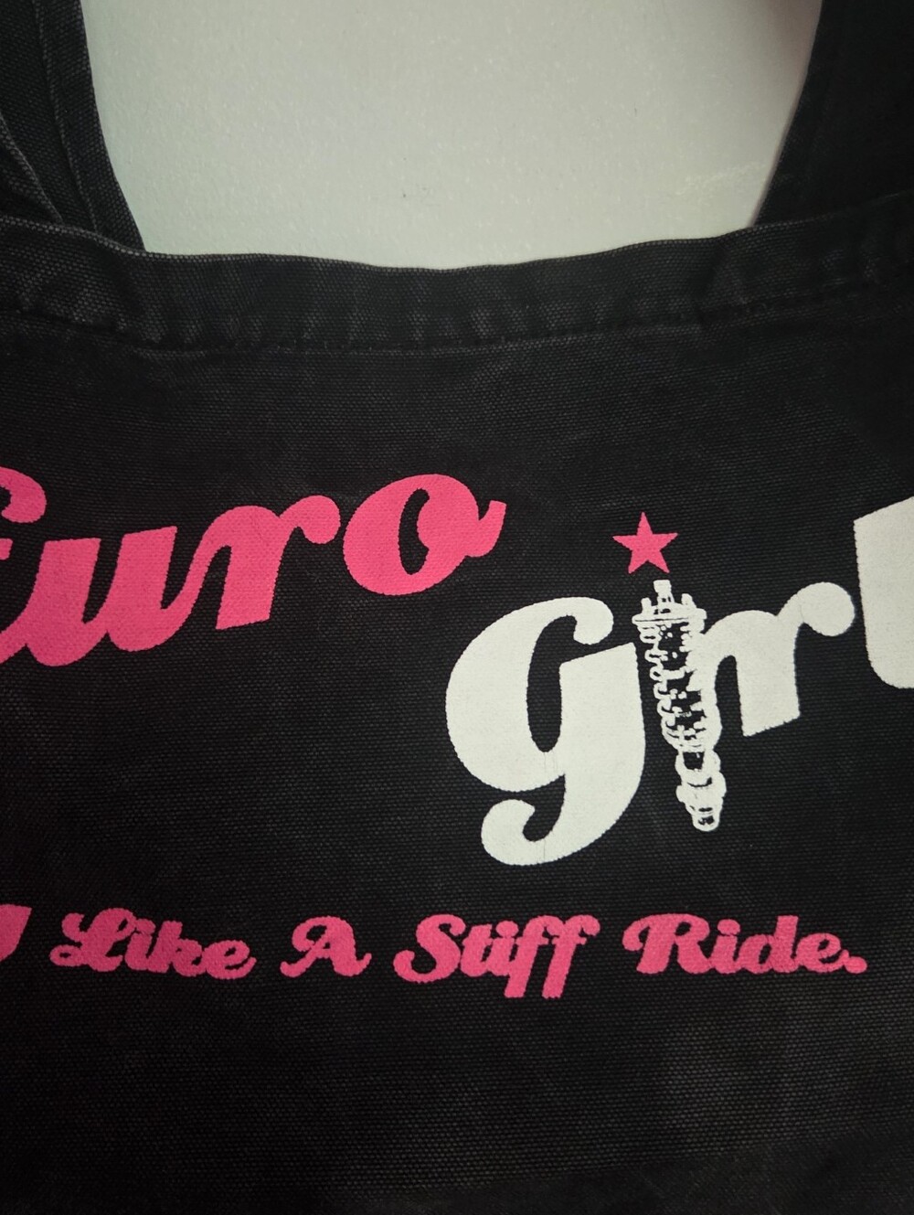 Euro Girl European Car Enthusiast Racing Canvas Tote Bag Spark Plug 'Stiff Ride' - Picture 3 of 13